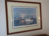 FRAMED PRINT BY R B DANCE EASTERN SHORE AUTUMN DEAD RISE TONG BOAT
