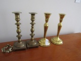 TWO BRASS CANDLE HOLDERS APPROX 8 INCH TALL