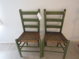 PAIR OF SAGE COLOR LADDER BACK SIDE CHAIRS