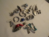 LOT OF JEWELRY INCLUDING STERLING EARRINGS PINS AND TURQUOISE AND STERLING