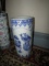 BLUE AND WHITE UMBRELLA STAND WITH PEACOCKS