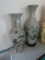 PAIR HAND PAINTED ORIENTAL VASES APPROX 20 INCH TALL BIRD AND LANDSCAPE SCE