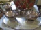 SILVER PLATE SHEFFIELD COFFEE AND TEA SERVICE ON LARGE TRAY