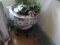 ORIENTAL PLANTER ON ROSEWOOD BASE WITH ARTIFICIAL TREE