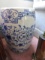 BLUE AND WHITE CERAMIC GARDEN STOOL APPROX 28 INCH TALL