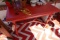 PAINTED RED KITCHEN TABLE WITH PULL OUT LEAVES WITH CONTENTS