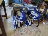 PAIR BLUE GARDEN ELEPHANT SEATS APPROX 16 INCH TALL