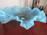 HOB NAIL RUFFLED EDGE BOWL LIGHT BLUE 11 INCH ACROSS