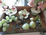 LOT OF CARVED JADE FRUIT AND FLOWERS