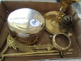 LOT OF BRASS INCLUDING LETTER OPENER COVERED BOWL OIL CANDLE AND MORE