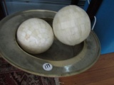 LARGE BOWL WITH BONE LIKE COVERED BALLS 7 INCH ACROSS
