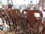 WALNUT COLORED DINING TABLE WITH 2 LEAVES 93 X 44 WITH 10 MATCHING CHAIRS 8