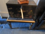 BLACK LACQUER ORIENTAL CHEST ON STAND 28 X 22 X 16