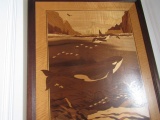 FRAMED INLAY SCENED KILLER WHALES APPROX 34 X 28