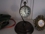 SHELF LOT INCLUDING WRIST WATCH MINIATURE CLOCKS AND MORE