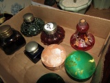 BOX WITH INK WELLS AND JEWELRY BOXES