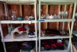 PLASTIC SHELVES WITH CONTENTS INCLUDING STEMWARE CHINA HURRICAN SHADES SEA