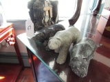 COLLECTION OF SOAP STONE BOOK ENDS AND JADE BEARS