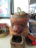 COLLECTION OF ORIENTAL STYLE BASKETS SOME COVERED