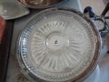 SILVER PLATE SERVING PCS DIVIDED DISH FIGHTING COCKS AND FISH PLATE