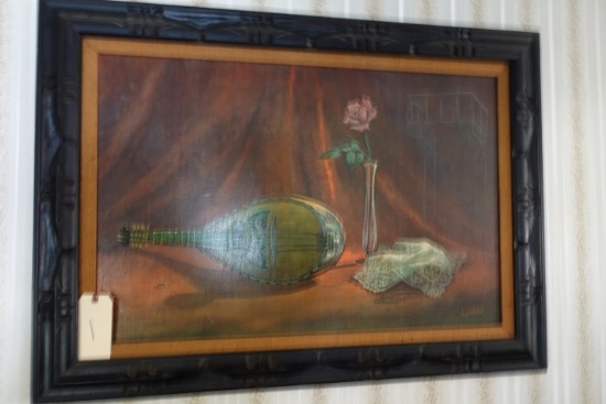AUGUST HOLLAND OIL ON CANVAS STILL LIFE FRAMED APPROXIMATELY 32" X 44"