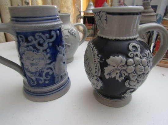 GRAY AND BLUE BEER STEINS AND PITCHERS