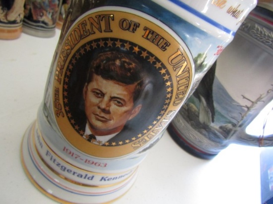 AMERICAN HERITAGE BEER STEINS SOME WITH ORIGINAL BOXES INCLUDING JOHN F KEN