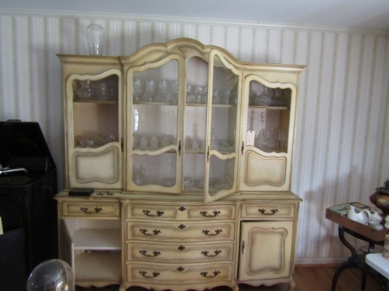 CONTEMPORARY FRENCH PROVINCIAL STEP BACK CHINA HUTCH 6 DOORS AND 6 DRAWERS