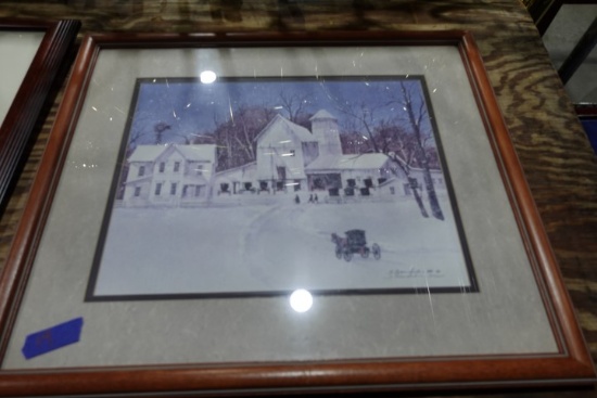 FRAMED UNDER GLASS SNOWY FARM SIGNED S POLOMCHAK PRINT 304/605