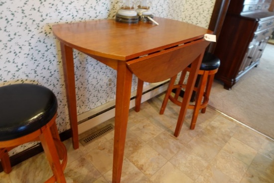 BAR HEIGHT DROP LEAF TABLE MAHOGANY WITH 2 MATCHING STOOLS