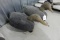 2 OVERSIZED CORK BLACK DUCK DECOYS WITH CARVED HEADS PLYWOOD BOTTOMS