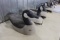 3 LIFE SIZE CORK CANADA GOOSE DECOYS WITH CARVED WOODEN HEADS PLYWOOD BOTTO