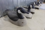 3 LIFE SIZE CORK CANADA GOOSE DECOYS WITH CARVED WOODEN HEADS PLYWOOD BOTTO