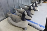 4 LIFE SIZE CORK CANADA GOOSE DECOYS WITH CARVED WOODEN HEADS PLYWOOD BOTTO
