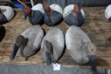 6 CORK CANVASBACK DECOYS ALL WTIH CARVED WOODEN HEADS AND PLYWOOD BOTTOMS
