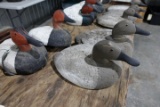 4 OVERSIZED CORK CANVASBACK DECOYS WITH CARVED HEADS AND PLYWOOD BOTTOMS WI