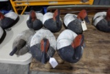 6 CORK DECOYS 5 OVERSIZED DRAKES AND 1 LIFE SIZE HEN WITH CARVED HEADS PLYW