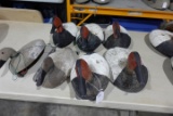 7 CORK DECOYS 5 OVERSIZED DRAKES 2 LIFE SIZE HENS WITH CARVED HEADS AND PLY