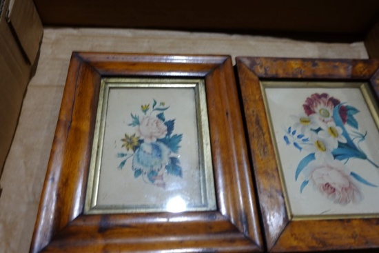 PAIR OF FLORAL PRINTS IN ANTIQUE FRAMES 9 INCH X 7 1/2 INCH