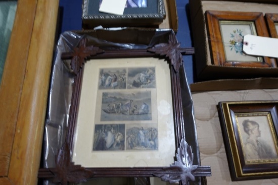 BOX WITH 3 PCS OF ART INCLUDING WALLACE NUTTING A RELIGIOUS PRINT IN BLACK