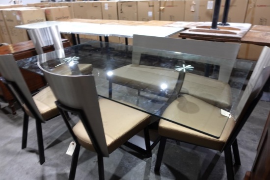 CONTEMPORARY STYLE DINING TABLE WITH 4 CHAIRS AND BENCH STAINLESS STEEL AND
