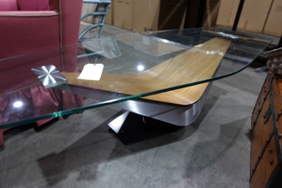 ELITE MANUFACTURING CONTEMPORY GLASS TOP COCKTAIL TABLE APPROX 59 INCH X 28