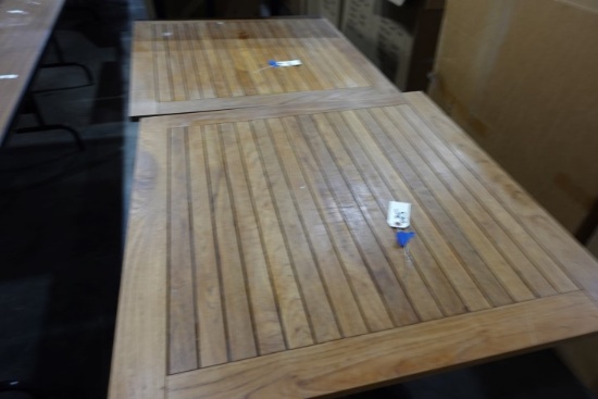 TWO TEAK TOP TABLES 36 X 36