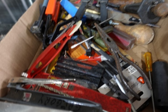 LOT OF TOOLS INCLUDING PLIERS CONNECTORS FILES PUNCH OUTS AND MORE