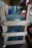 5 GALLON GLASS WATER BOTTLE IN ORIGINAL WOODEN CRATE