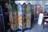 HAND MADE PRIVACY SCREEN WITH CARVED ANIMALS APPROX 5' X 5'