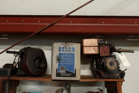 SHELF LOT WITH TWO GAS MOTORS AND PARTS