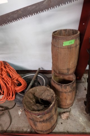 4 WOODEN NAIL KEGS