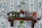 SHELF LOT WITH STRAWBERRY CANDLE HOLDER JAR AND HONEY JAR