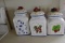 SET OF THREE KITCHEN CANISTERS AND DRAWER FULL OF KNIVES ETC